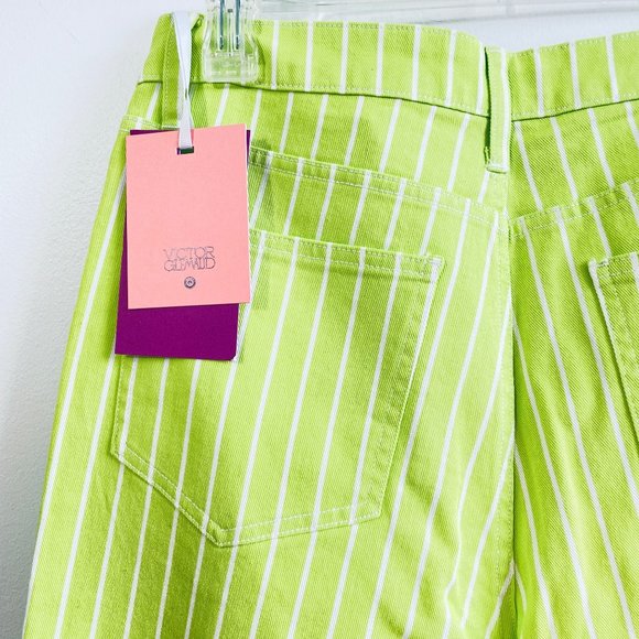 Victor Glemaud Size 6 Lime Green Pinstripe Straight Leg Jeans Denim Target New - Picture 8 of 11